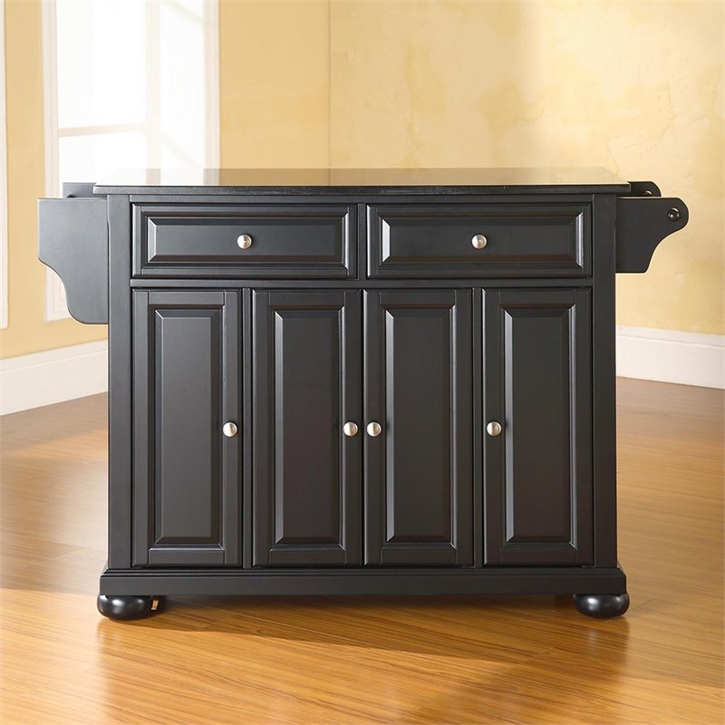 Pemberly Row Traditional Wood/Granite Top Kitchen Island in Black