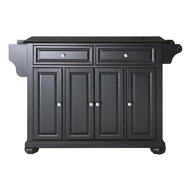 Pemberly Row Traditional Wood/Granite Top Kitchen Island in Black