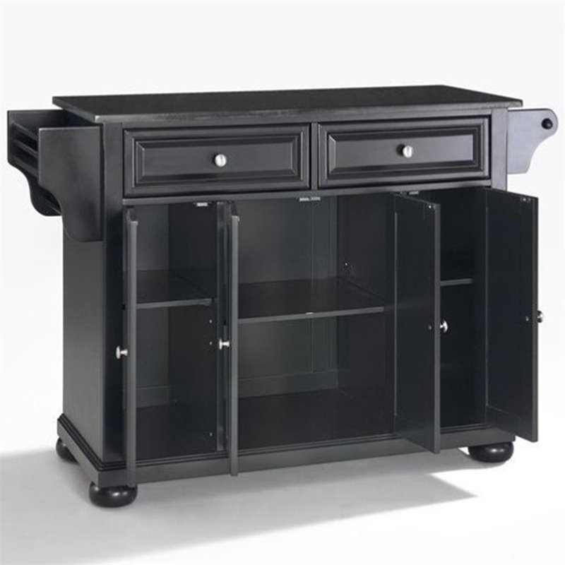 Pemberly Row Traditional Wood/Granite Top Kitchen Island in Black