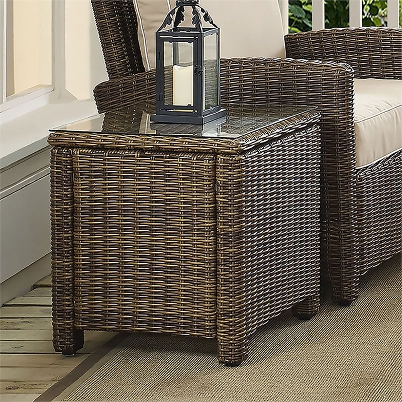 Pemberly Row Modern Wicker / Rattan Patio End Table in Brown