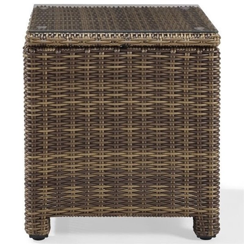 Pemberly Row Modern Wicker / Rattan Patio End Table in Brown