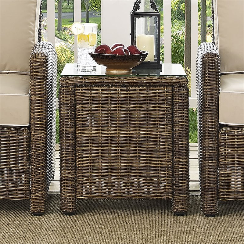 Pemberly Row Modern Wicker / Rattan Patio End Table in Brown