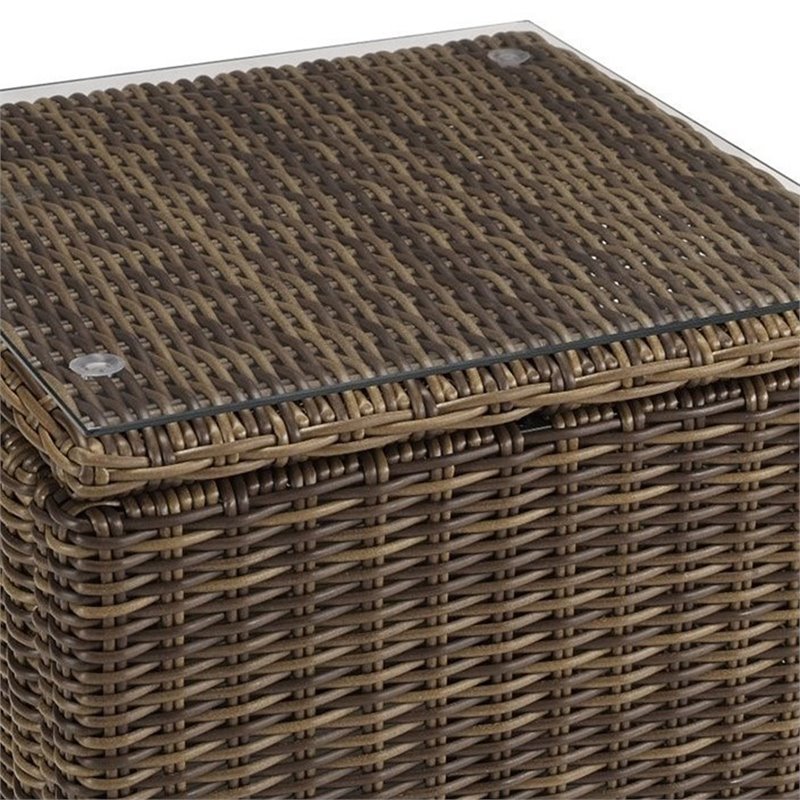 Pemberly Row Modern Wicker / Rattan Patio End Table in Brown