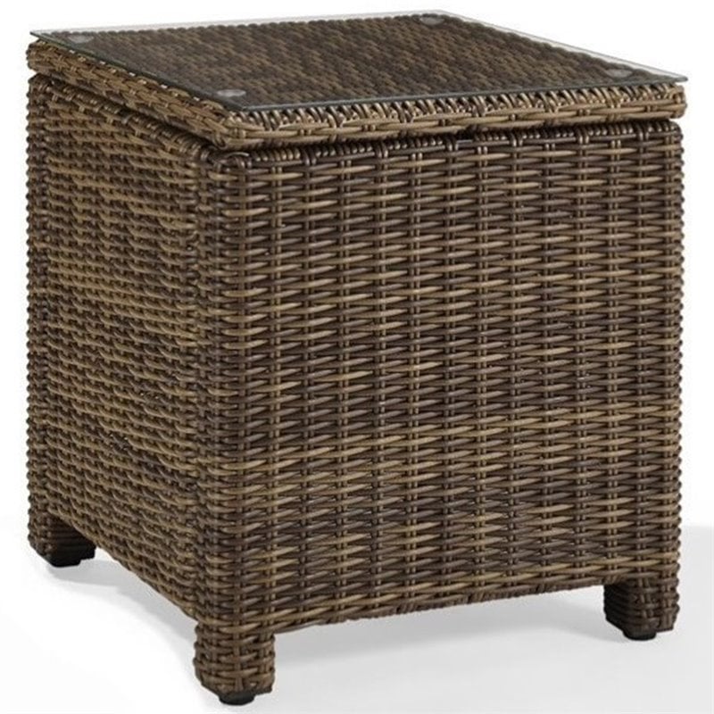 Pemberly Row Modern Wicker / Rattan Patio End Table in Brown
