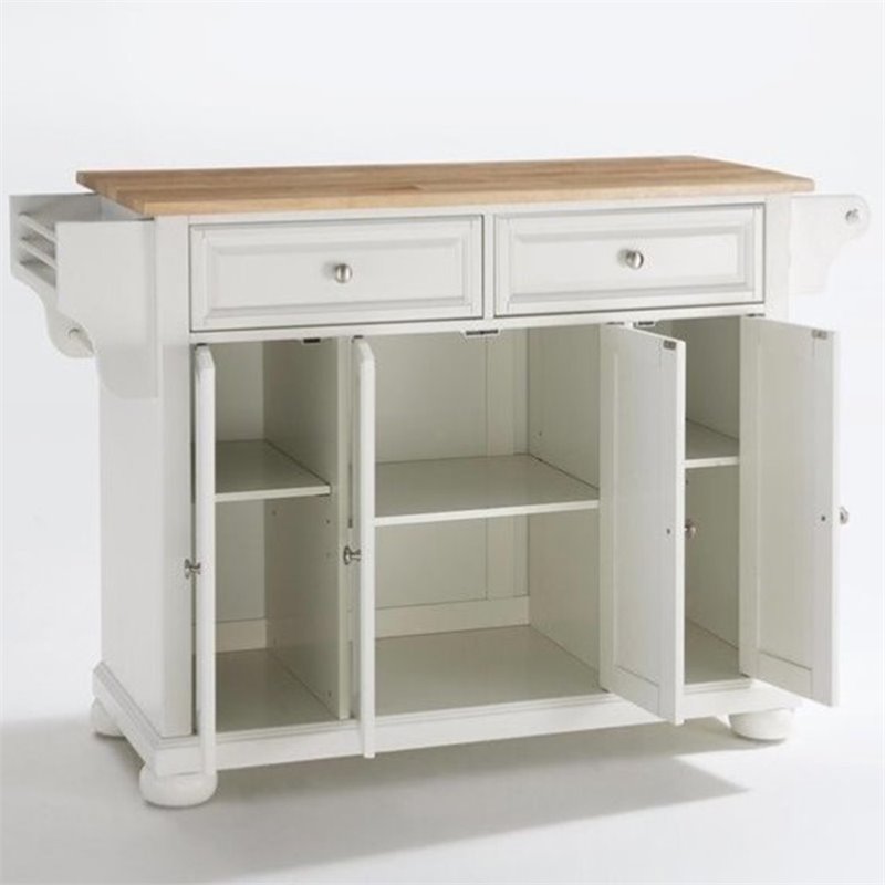 Pemberly Row Traditional Wood Kitchen Island in White/Natural