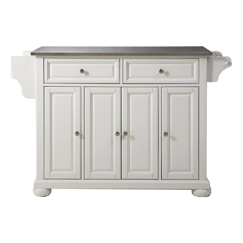 Pemberly Row Traditional Wood/Stainless Steel Top Kitchen Island in White