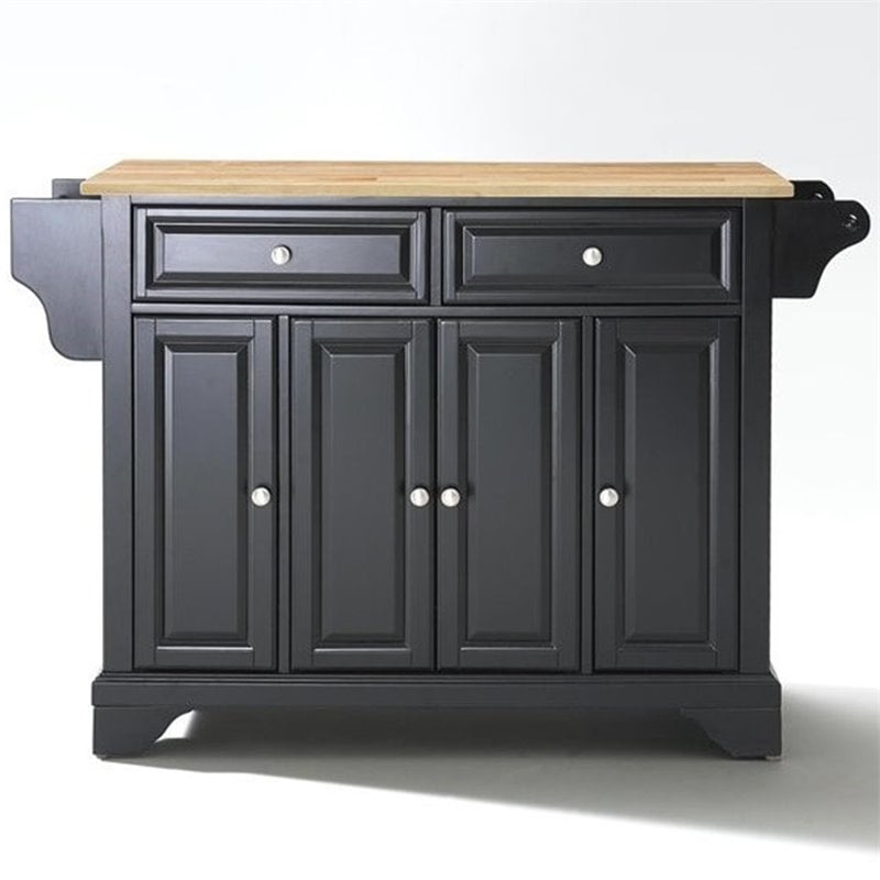 Pemberly Row Natural Wood Top Kitchen Island in Black