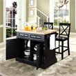 Pemberly Row Wood Butcher Block Top Kitchen Island with Stools in Black