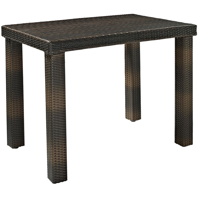 Pemberly Row 5 Piece Wicker Patio Counter Height Dining Set in Brown