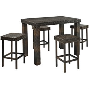 pemberly row 5 piece wicker patio counter height dining set in brown