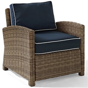 pemberly row wicker patio chair in brown and navy
