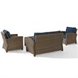 Pemberly Row 4 Piece Wicker Patio Sofa Set in Brown and Navy