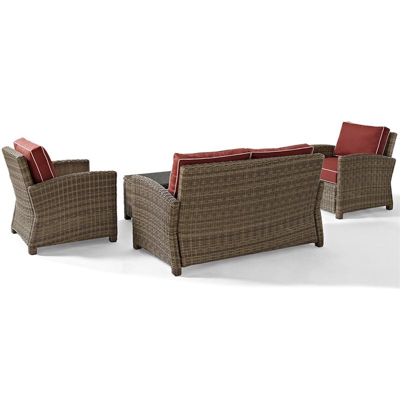 Pemberly Row 4 Piece Wicker Patio Sofa Set in Brown and Sangria