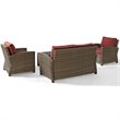 Pemberly Row 4 Piece Wicker Patio Sofa Set in Brown and Sangria