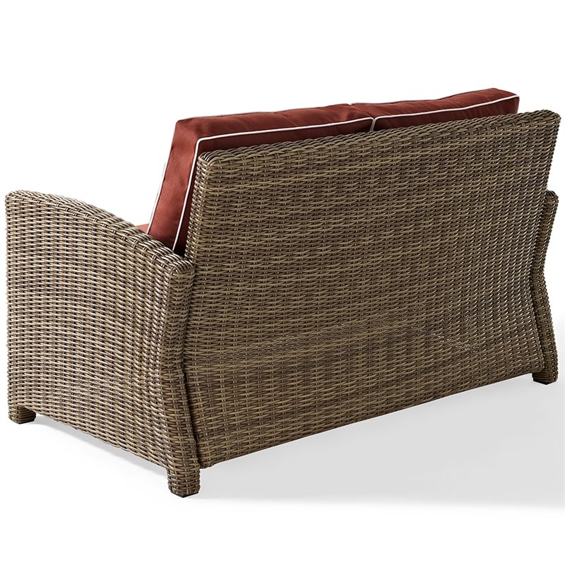 Pemberly Row 4 Piece Wicker Patio Sofa Set in Brown and Sangria