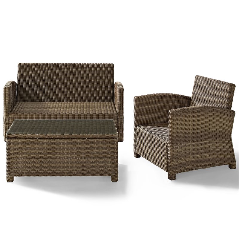 Pemberly Row 3 Piece Wicker Patio Sofa Set in Brown and Sangria