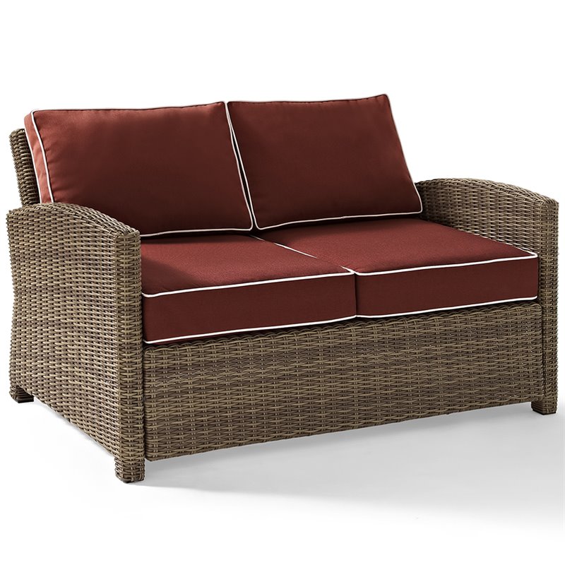 Pemberly Row 3 Piece Wicker Patio Sofa Set in Brown and Sangria