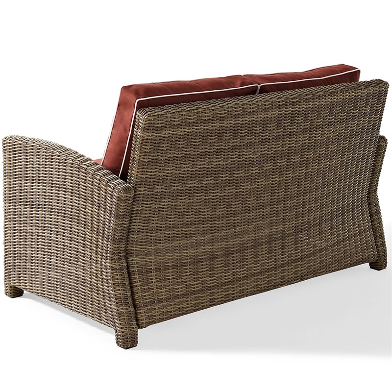 Pemberly Row 3 Piece Wicker Patio Sofa Set in Brown and Sangria