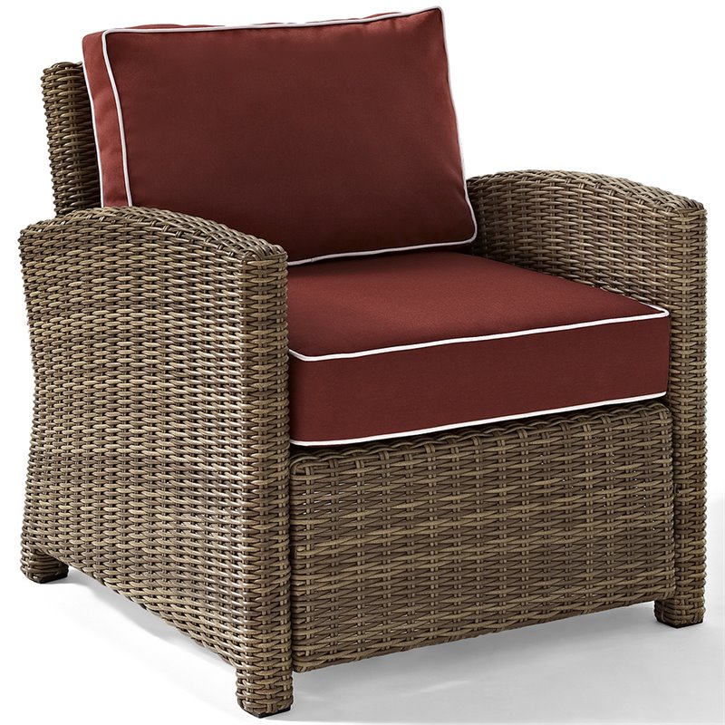 Pemberly Row 3 Piece Wicker Patio Sofa Set in Brown and Sangria