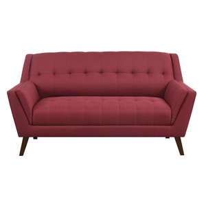 pemberly row loveseat with deep tufting and stitching details in red