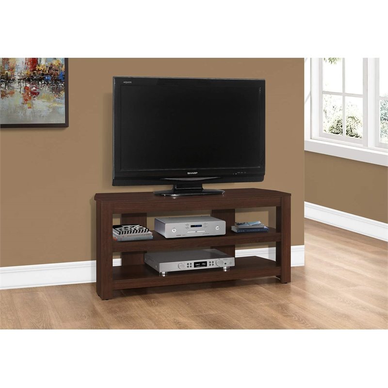 Pemberly Row Modern Wood Open Corner TV Stand for TVs up to 42
