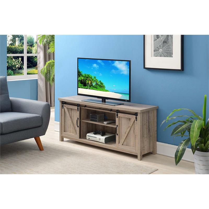 Pemberly Row Farmhouse Wood Barn Door TV Stand for TVs up to 52