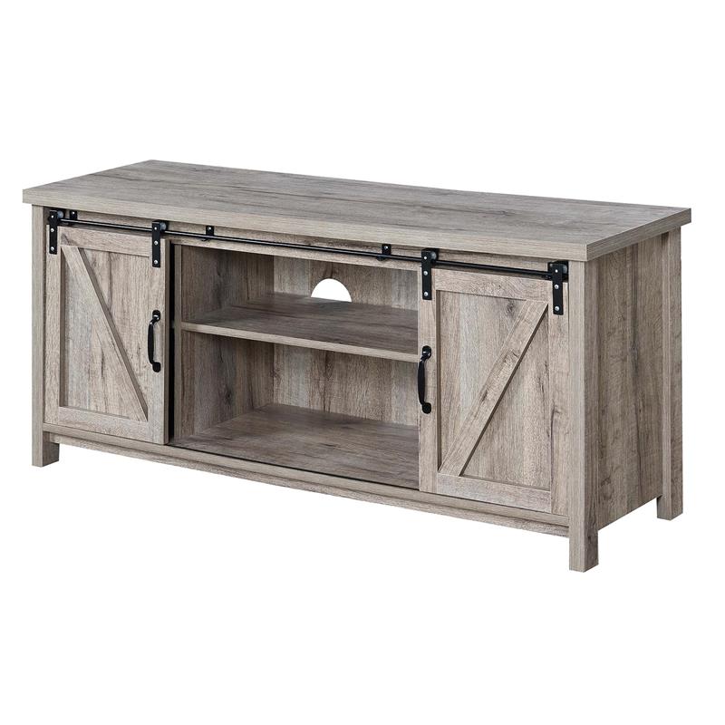 Pemberly Row Farmhouse Wood Barn Door TV Stand for TVs up to 52