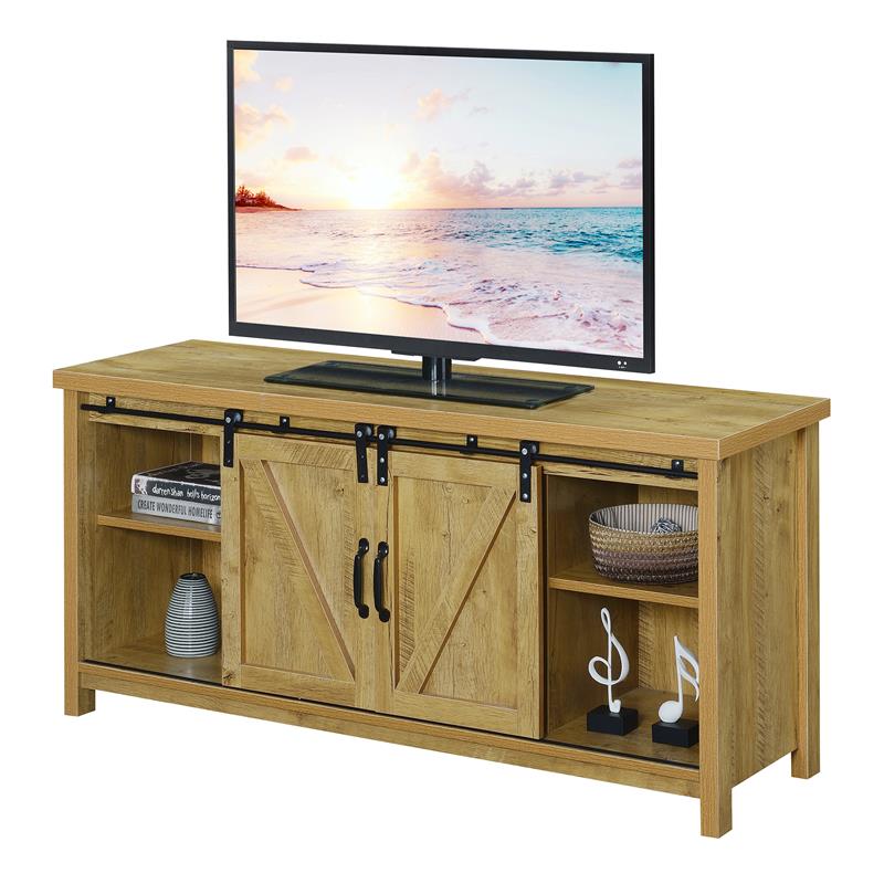 Pemberly Row Farmhouse Wood Barn Door TV Stand for TVs up to 52