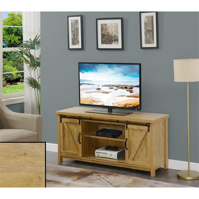 Pemberly Row Farmhouse Wood Barn Door TV Stand for TVs up to 52