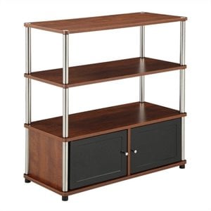 Pemberly Row Transitional 3 Tier Wood Stand for TVs up to 34&quot in Cherry