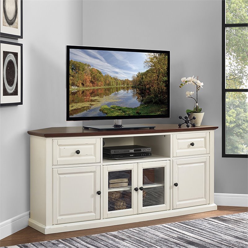 Pemberly Row Wood Corner TV Stand for TVs up to 65