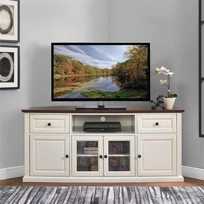 Pemberly Row Wood Corner TV Stand for TVs up to 65