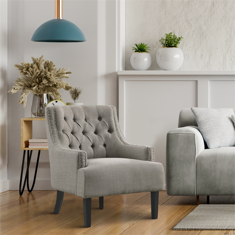 Pemberly Row Upholstered Accent Chair in Taupe