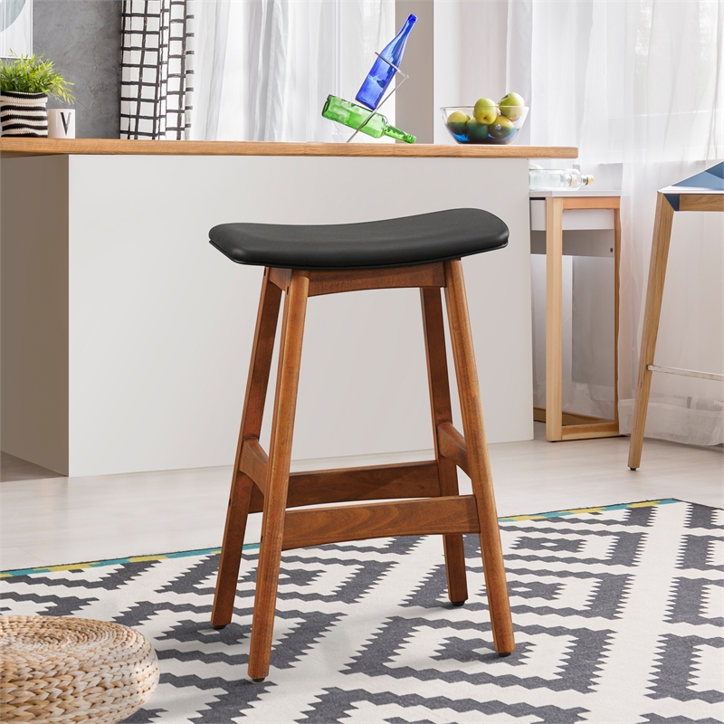 Pemberly Row Faux Leather Counter Stool in Black (Set of 2)