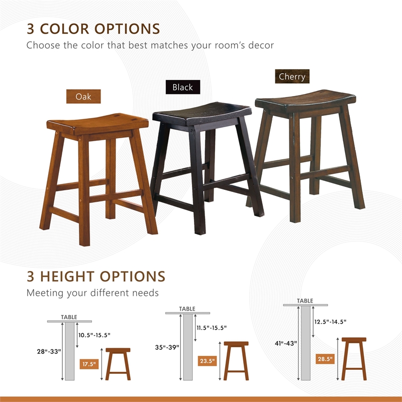 Pemberly Row Solid Wood Bar Stool Chair Set of 2 in Oak -Saddle Seat & Footrest