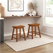 Pemberly Row Solid Wood Bar Stool Chair Set of 2 in Oak -Saddle Seat & Footrest