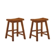Pemberly Row Solid Wood Bar Stool Chair Set of 2 in Oak -Saddle Seat & Footrest