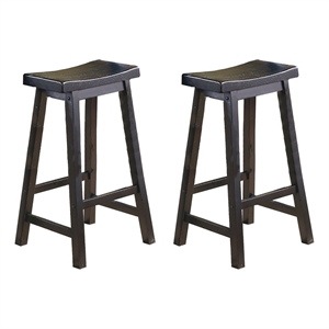 Pemberly Row 28.75&quot Contemporary Solid Wood Bar Stool in Black (Set of 2)