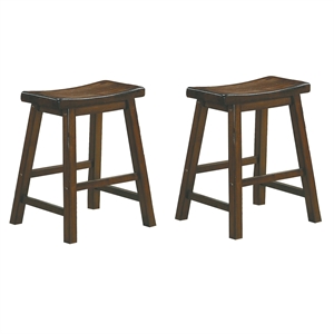 Pemberly Row Solid Wood Bar Stool Chair Set of 2 in Cherry - Saddle Seat