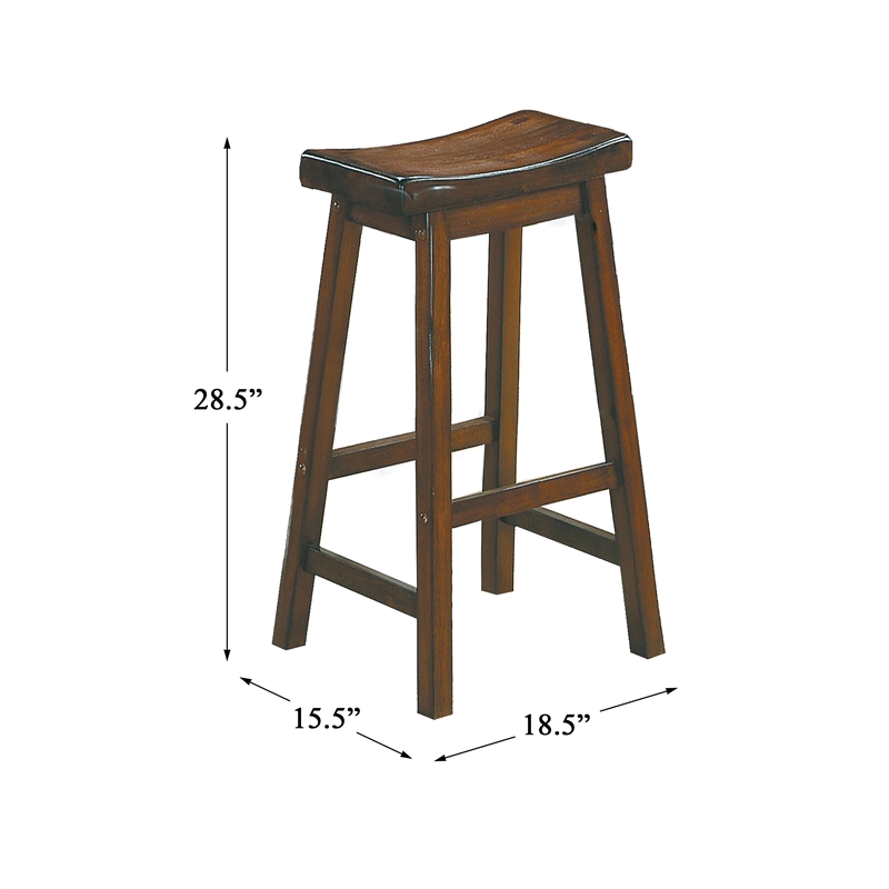 Pemberly Row Solid Wood Bar Stool Chair Set of 2 in Cherry - Saddle Seat