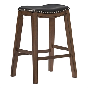 Pemberly Row 30.75&quot Transitional Faux Leather Saddle Bar Stool in Black