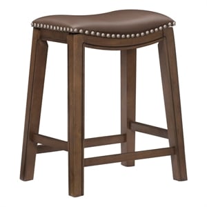 Pemberly Row 25.75&quot Transitional Faux Leather Saddle Counter Stool in Brown