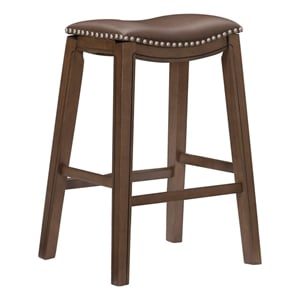 Pemberly Row 30.75&quot Transitional Faux Leather Saddle Bar Stool in Brown