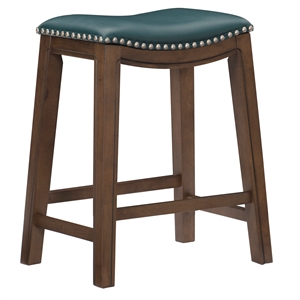Pemberly Row 24&quot Faux Leather Saddle Counter Stool in Green
