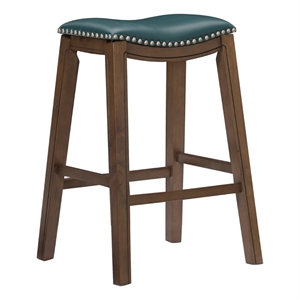 Pemberly Row 30.75&quot Transitional Faux Leather Saddle Bar Stool in Green