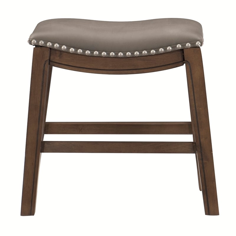 Pemberly Row Faux Leather Bar Stool Chair in Gray With Saddle Seat & Footrest