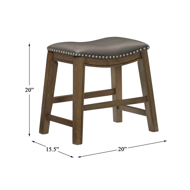 Pemberly Row Faux Leather Bar Stool Chair in Gray With Saddle Seat & Footrest