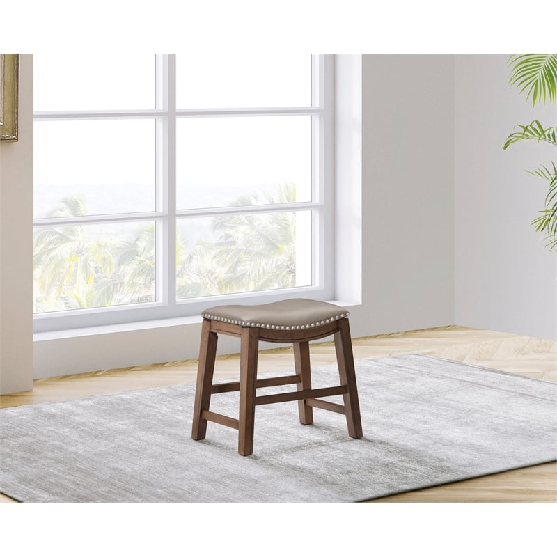 Pemberly Row Faux Leather Bar Stool Chair in Gray With Saddle Seat & Footrest