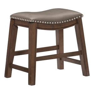 Pemberly Row Faux Leather Bar Stool Chair in Gray With Saddle Seat & Footrest