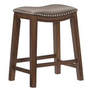 Pemberly Row 25.75&quot Transitional Wood/Faux Leather Saddle Counter Stool in Brown